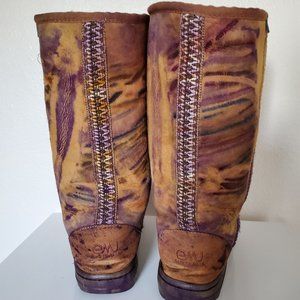 Sheepskin suede wool boots ugg style tie dyed purple tan black red blue brown 8